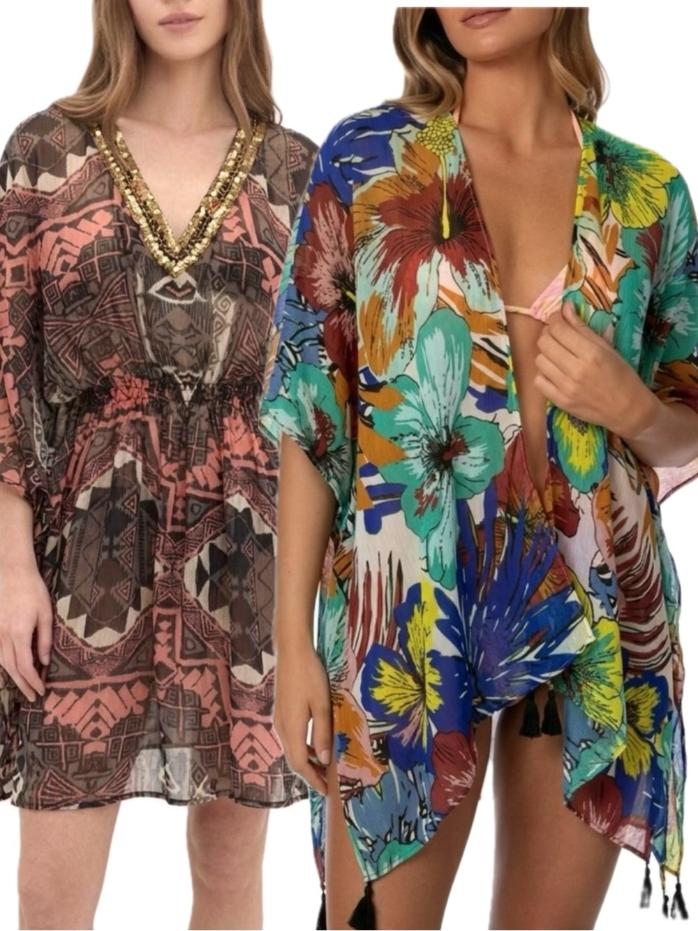 Hawaiian Sheer Floral & Patterned Embellished Beach Cover Up Bundle Colorful